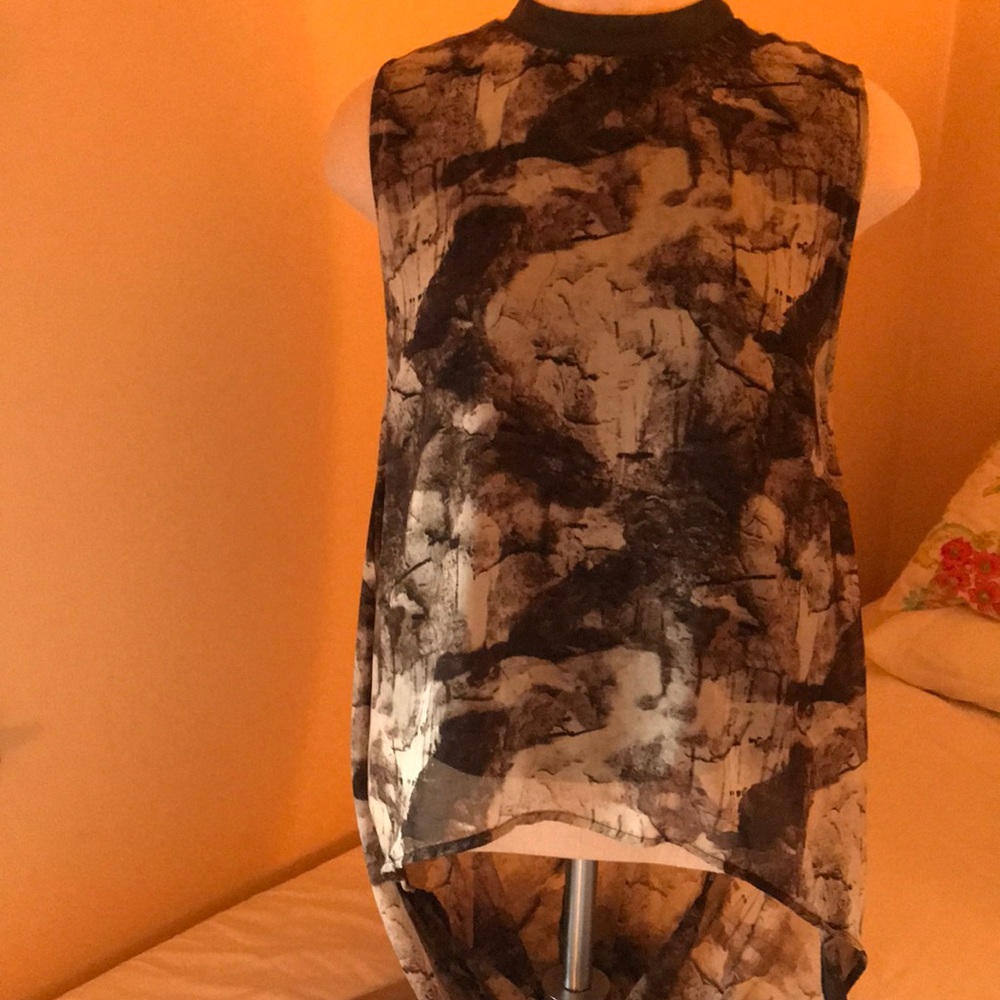 Faux leather collar tunic with zipper in back.